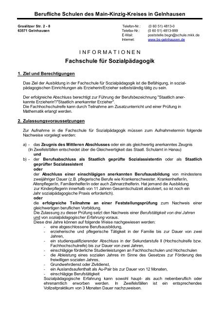 Fachschule für Sozialpädagogik - Berufliche Schulen Gelnhausen