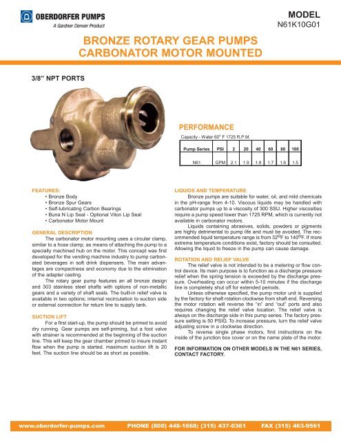 bronze rotary gear pumps carbonator motor mounted - Oberdorfer ...