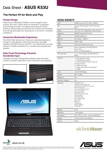 ASUS CONSUMER PRODUCT LIST