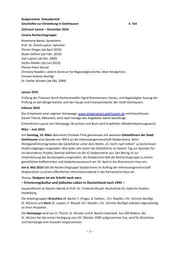 4. Statusbericht vom Januar 2011 - Stolpersteine Gelnhausen