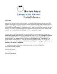 Kindergarten Summer Math Calendar - The Park School