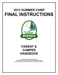 Parent & Camper Handbook - Camp Wenonah