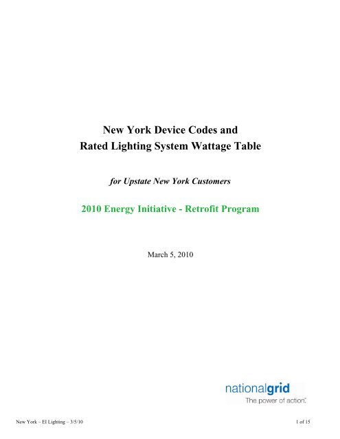 New York Device Codes and Rated Lighting System ... - National Grid