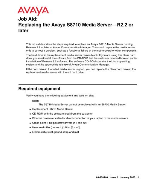Job Aid: Replacing the Avaya S8710 Media Server ... - Avaya Support