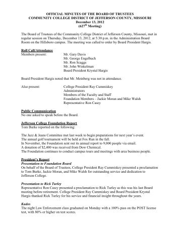 OFFICIAL MINUTES OF THE BOARD OF ... - Jefferson College