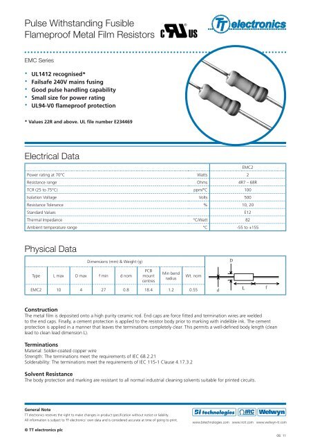 datasheet: pdf - TT electronics Showcase - TT electronics plc