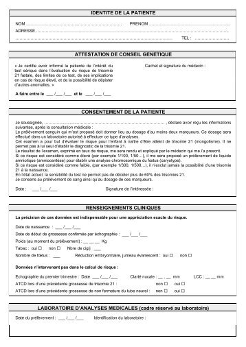 Bon d'analyse - Centre Hospitalier Territorial