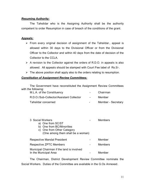 ASSIGNMENT OF GOVERNM ENT LANDS Land Cell - Andhra ...