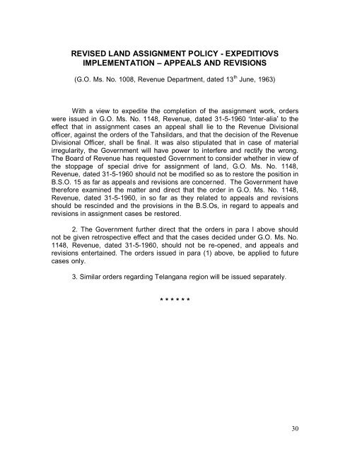 ASSIGNMENT OF GOVERNM ENT LANDS Land Cell - Andhra ...