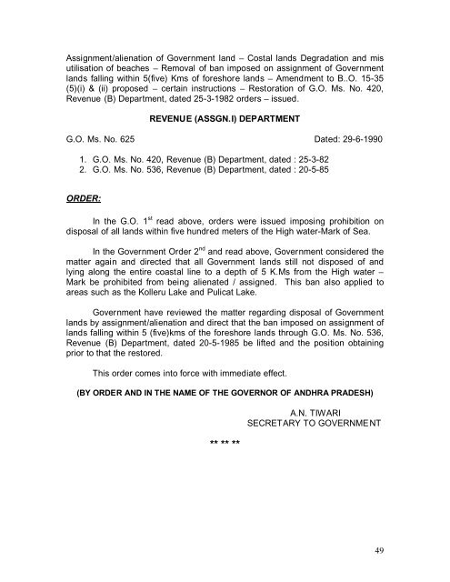 ASSIGNMENT OF GOVERNM ENT LANDS Land Cell - Andhra ...