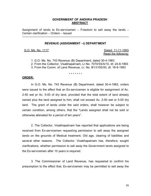 ASSIGNMENT OF GOVERNM ENT LANDS Land Cell - Andhra ...