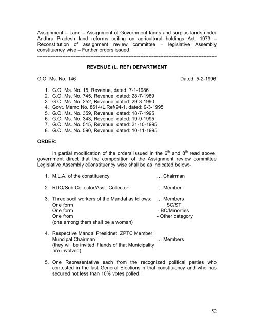 ASSIGNMENT OF GOVERNM ENT LANDS Land Cell - Andhra ...