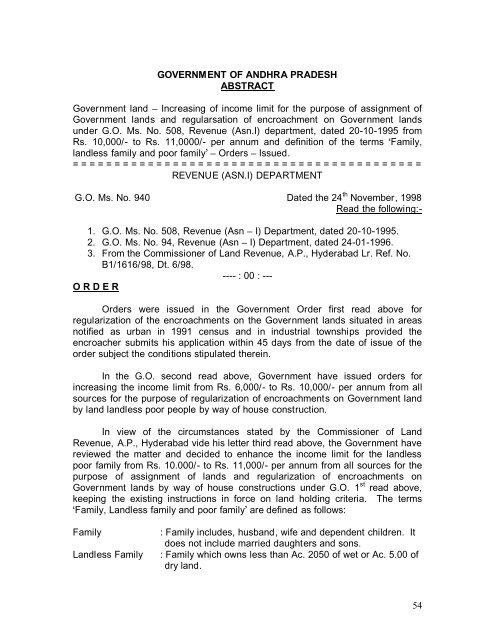 ASSIGNMENT OF GOVERNM ENT LANDS Land Cell - Andhra ...