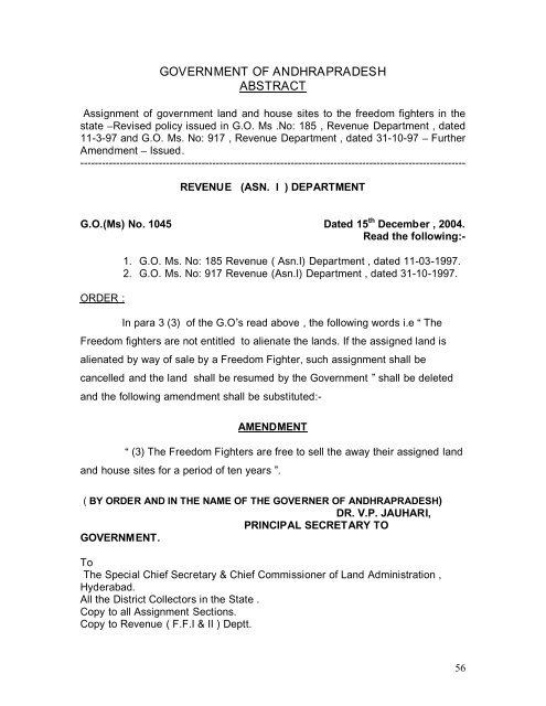 ASSIGNMENT OF GOVERNM ENT LANDS Land Cell - Andhra ...