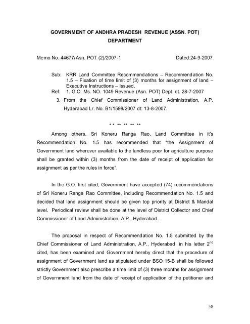 ASSIGNMENT OF GOVERNM ENT LANDS Land Cell - Andhra ...