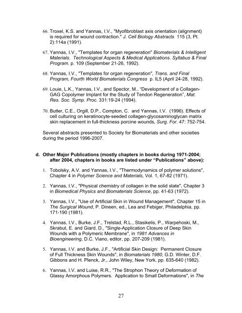 Curriculum Vitae of Ioannis V. Yannas 1. DATE OF CV: January ...