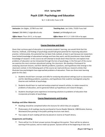 Psych 133F Syllabus Spring 2009 - Courses in Psychology - UCLA