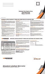 Hankook Tire america corp. 1450 valley road wayne, nJ ... - Tire Rack