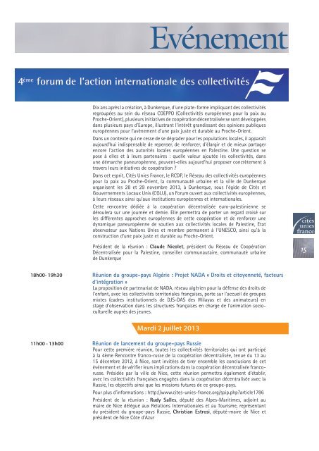 La Lettre - NÂ° spÃ©cial Forum 2013 - CitÃ©s Unies France