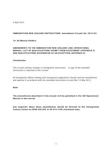 Amendment Circular 2012-03 PDF - Immigration New Zealand