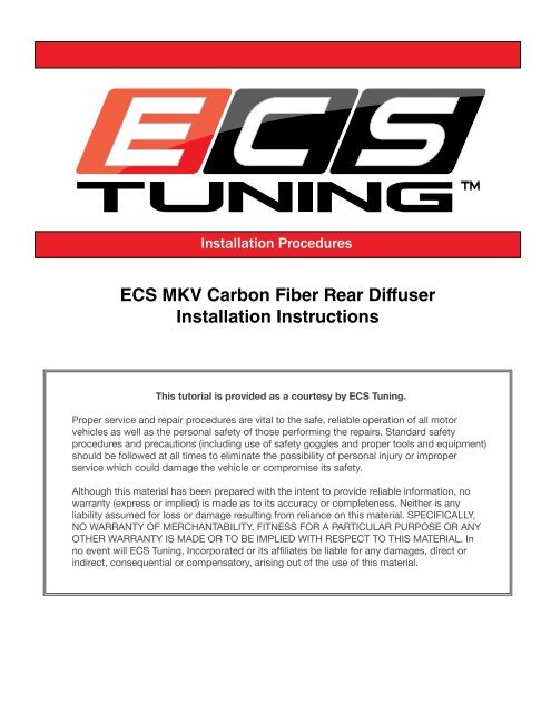 ECS MKV Carbon Fiber Rear Diffuser Installation Instructions