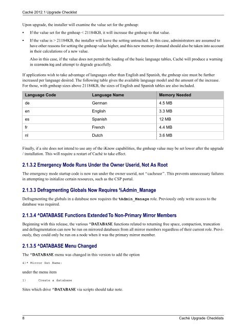 Caché Upgrade Checklists - InterSystems Documentation