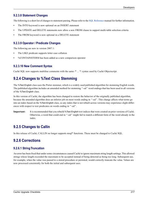 Caché Upgrade Checklists - InterSystems Documentation