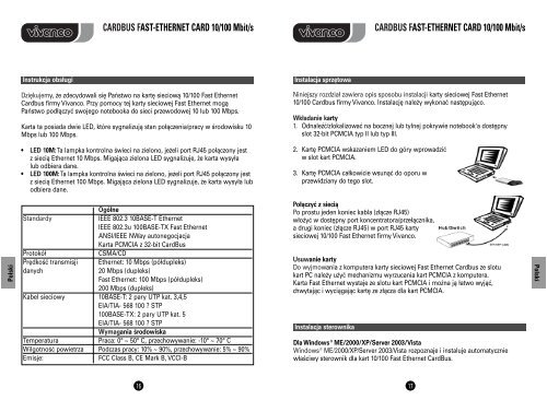 CARDBUS FAST-ETHERNET CARD 10/100 Mbit/s Instructions for ...