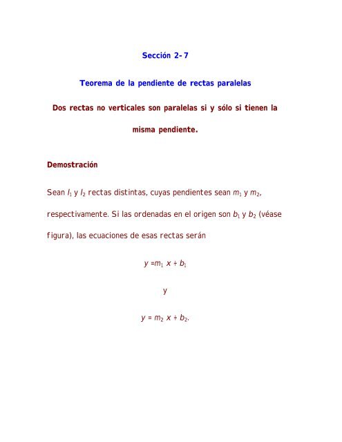 Sección 2-7 Teorema de la pendiente de rectas paralelas Dos ...