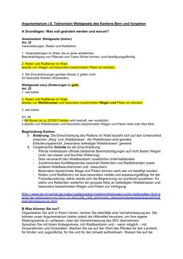 Argumentarium i.S. Teilrevision Waldgesetz des Kantons Bern und ...