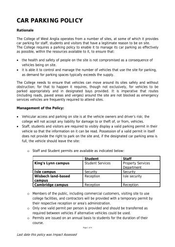 CAR PARKING POLICY - The College of West Anglia