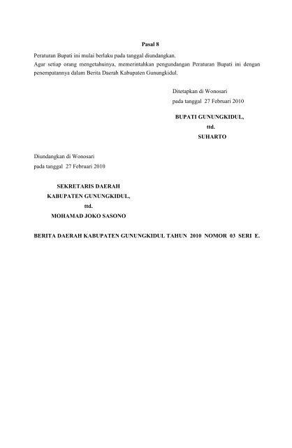 Perbup Nomor 5 Tahun 2010 tentang Tatalaksana ... - Gunungkidul