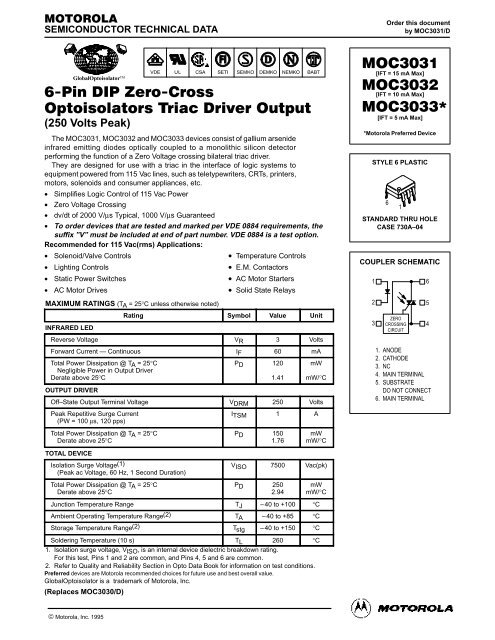 6-Pin DIP Zero-Cross Optoisolators Triac Driver Output ... - Micros