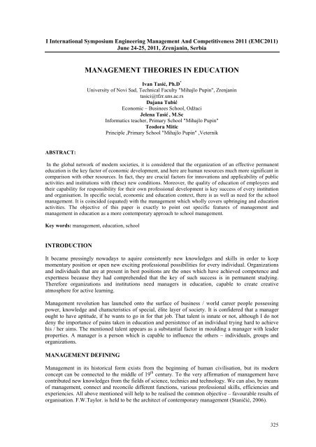 Management Theories In Education Mihajlo Pupin