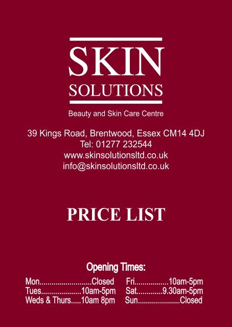 PRICE LIST - Skin Solutions