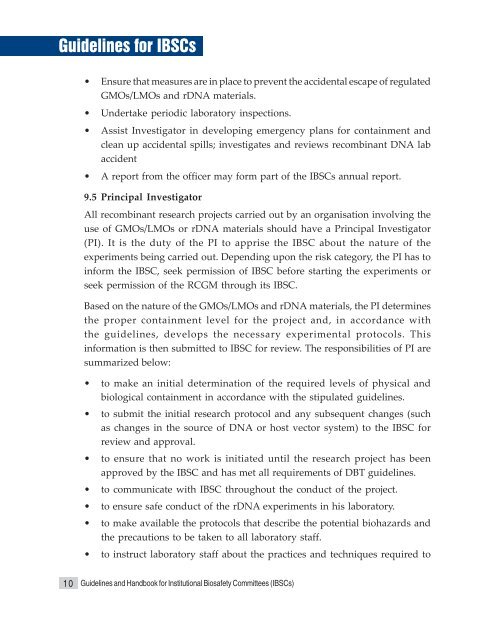 Guidelines and Handbook for IBSCs - Department of Biotechnology