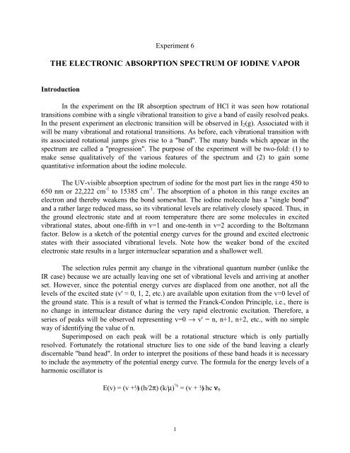 Expt. 6 - The Electronic Absorption Spectrum of Iodine