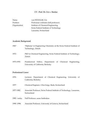 CV - Prof. Dr. Urs v. Stockar Name von STOCKAR, Urs ... - NBV