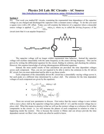 Physics 241 Lab: RC Circuits â AC Source