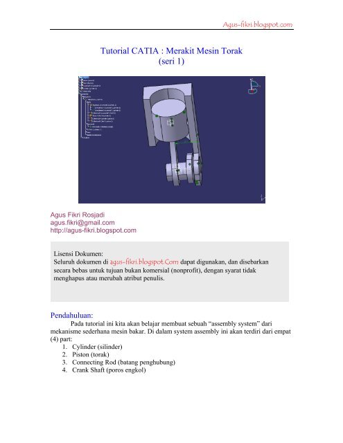 Tutorial CATIA : Merakit Mesin Torak (seri 1)