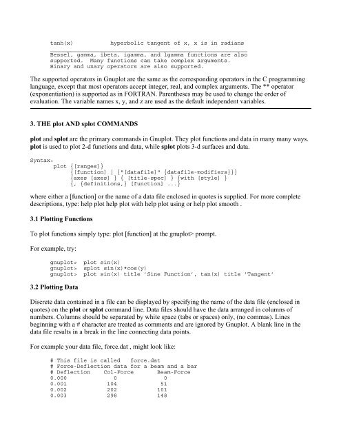 GNUPLOT - A Brief Manual and Tutorial