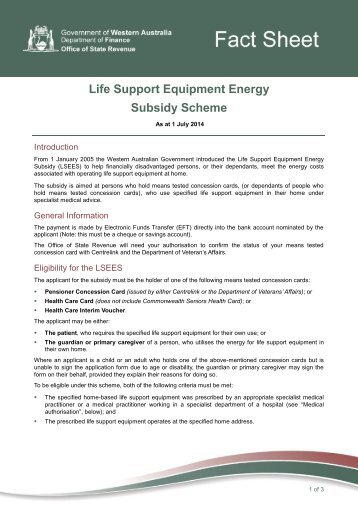 Life Support Equipment Electricity Subsidy Fact Sheet