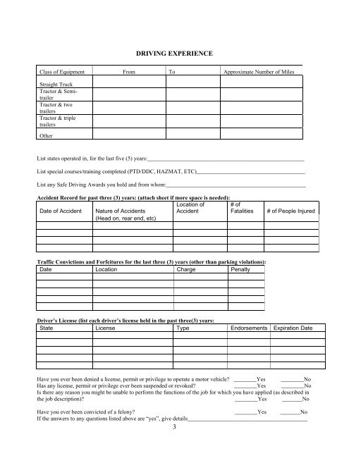 COMMERCIAL DRIVER APPLICATION
