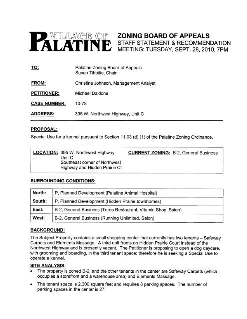 Variation to permit a fence setback 0 feet from ... - Village of Palatine