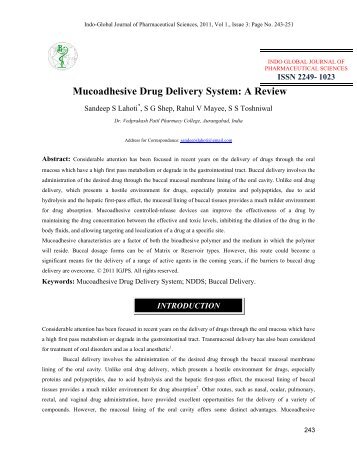 Mucoadhesive Drug Delivery System - Indo Global Journal of ...