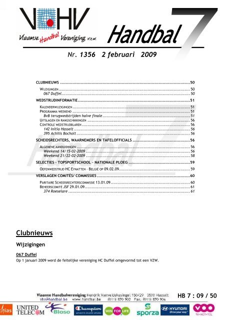 Clubnieuws Nr. 1356 2 februari 2009 - vhv handbalbase