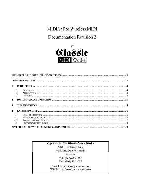 MIDIjet Pro Wireless MIDI Documentation ... - Patchman Music