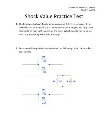 Shock Value Practice Test - North Carolina Science Olympiad