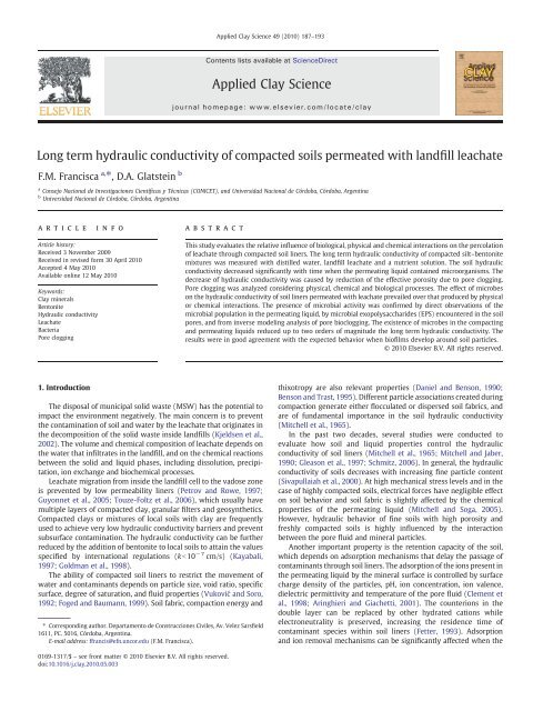 Long term hydraulic conductivity of compacted soils permeated with ...