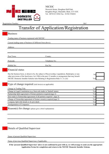 Transfer of Application/Registration - NICEIC